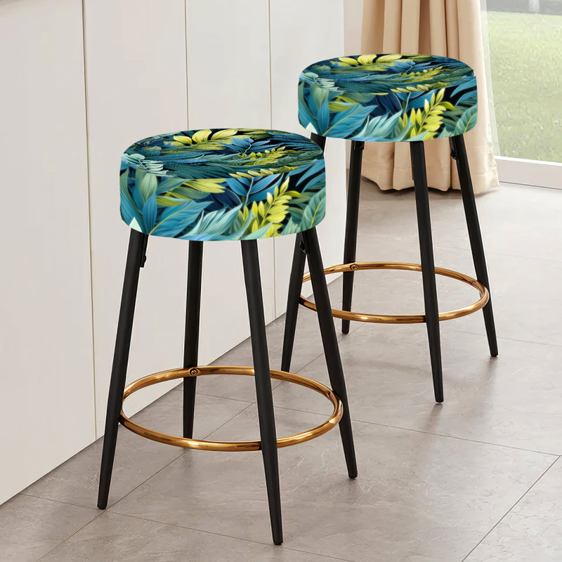 Azure And Green Canopy Tropical Pattern IV Tropical Bar Stools Set Of 2